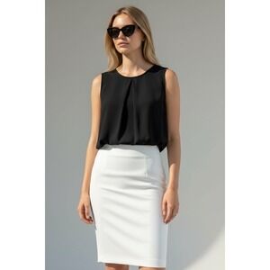 White House Medium Black Market‎ Black Sleeveless Pleated Neck Top